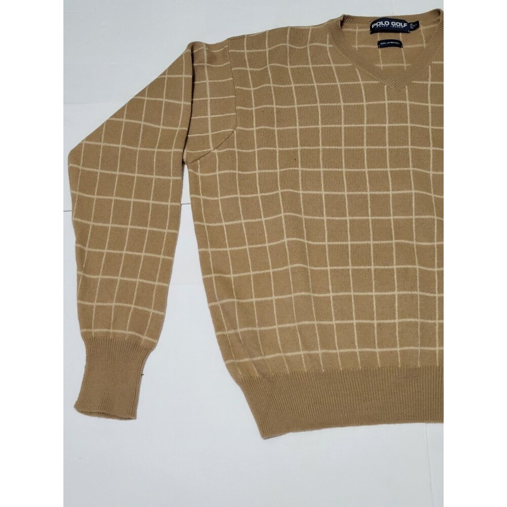 (#CPolo Ralph Lauren 100% Lambswool V-Neck Knit Sweater Brown/Stripes Men's XL
